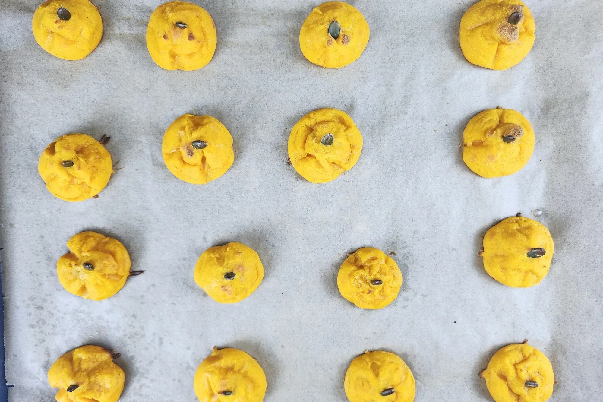 Cooked Crispy Pumpkin Mochi  on baking paper