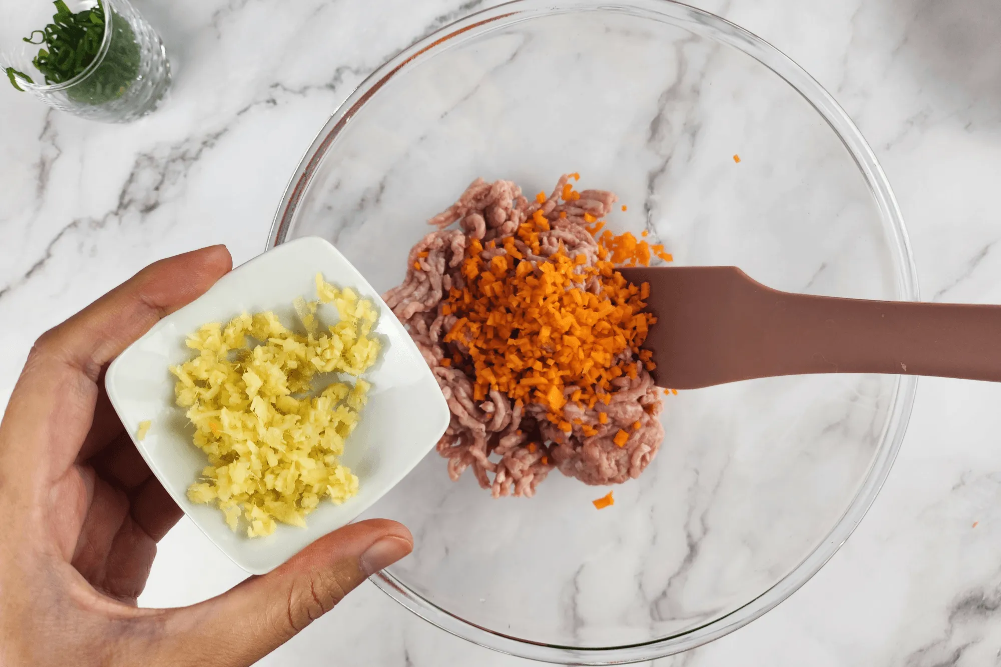 Add minced ginger-cabbage rolls