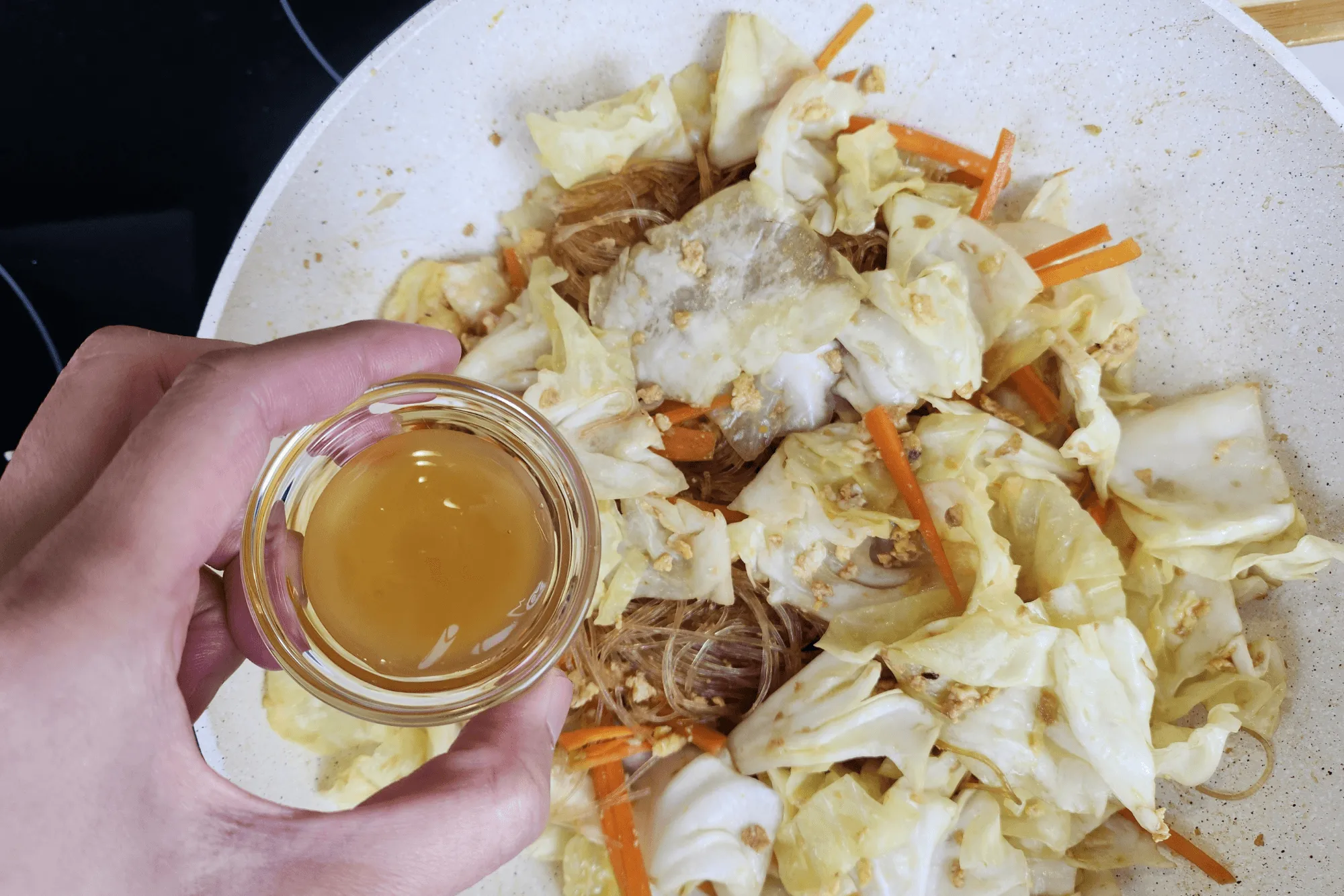 Add mushroom sauce - Pad Woon Sen