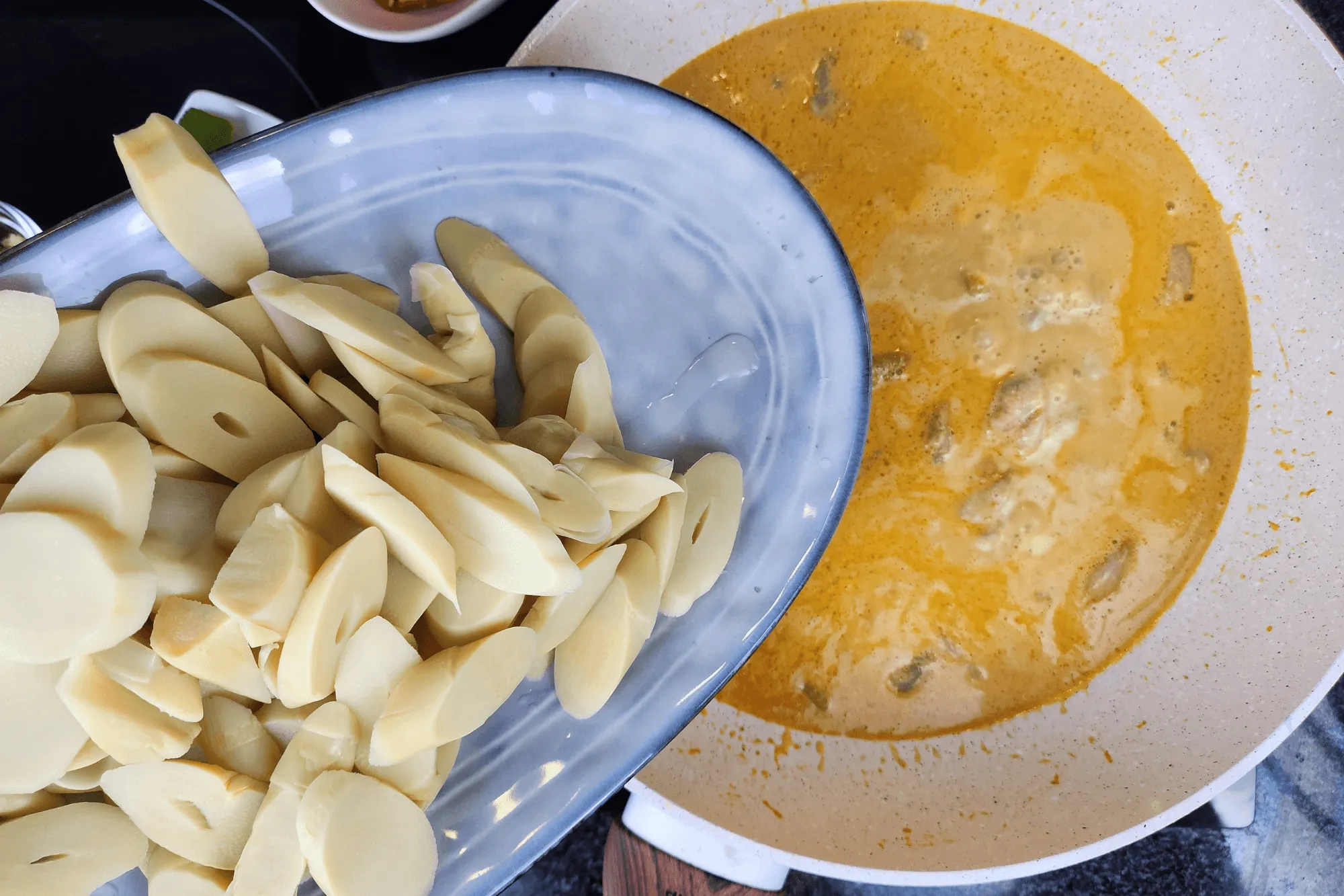 Add the bamboo shoots and let it simmer for a few minutes.