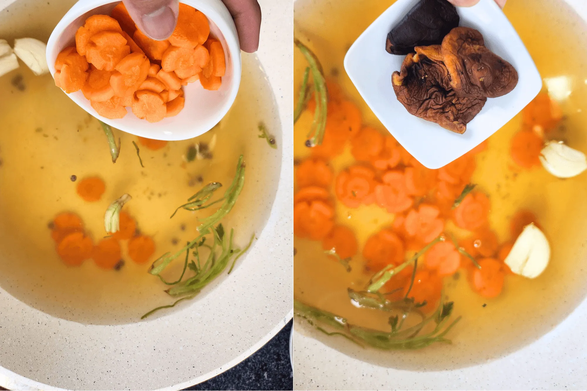 Add the carrot slices and shiitake mushrooms to the pot.