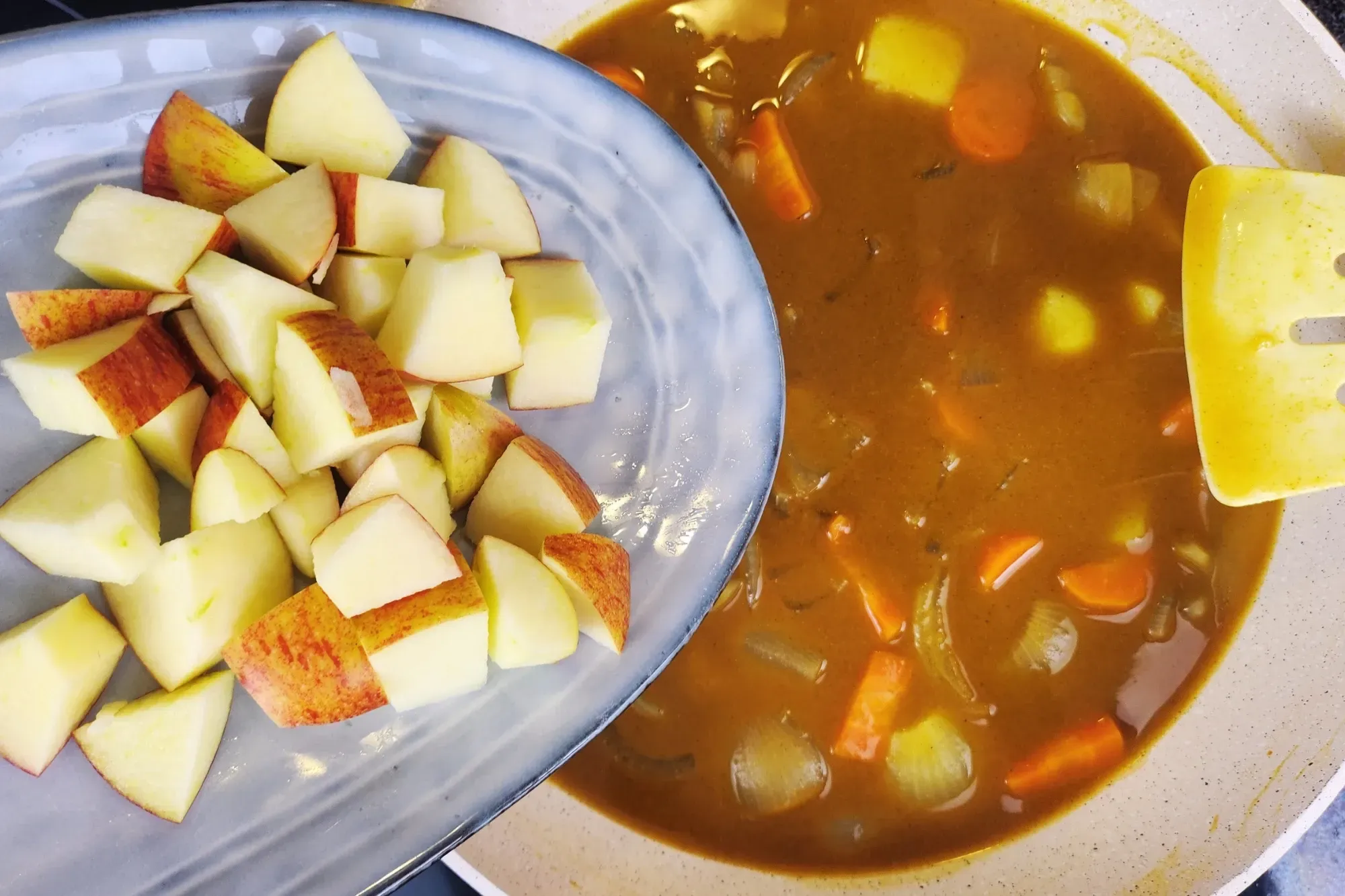  add the chopped apple 