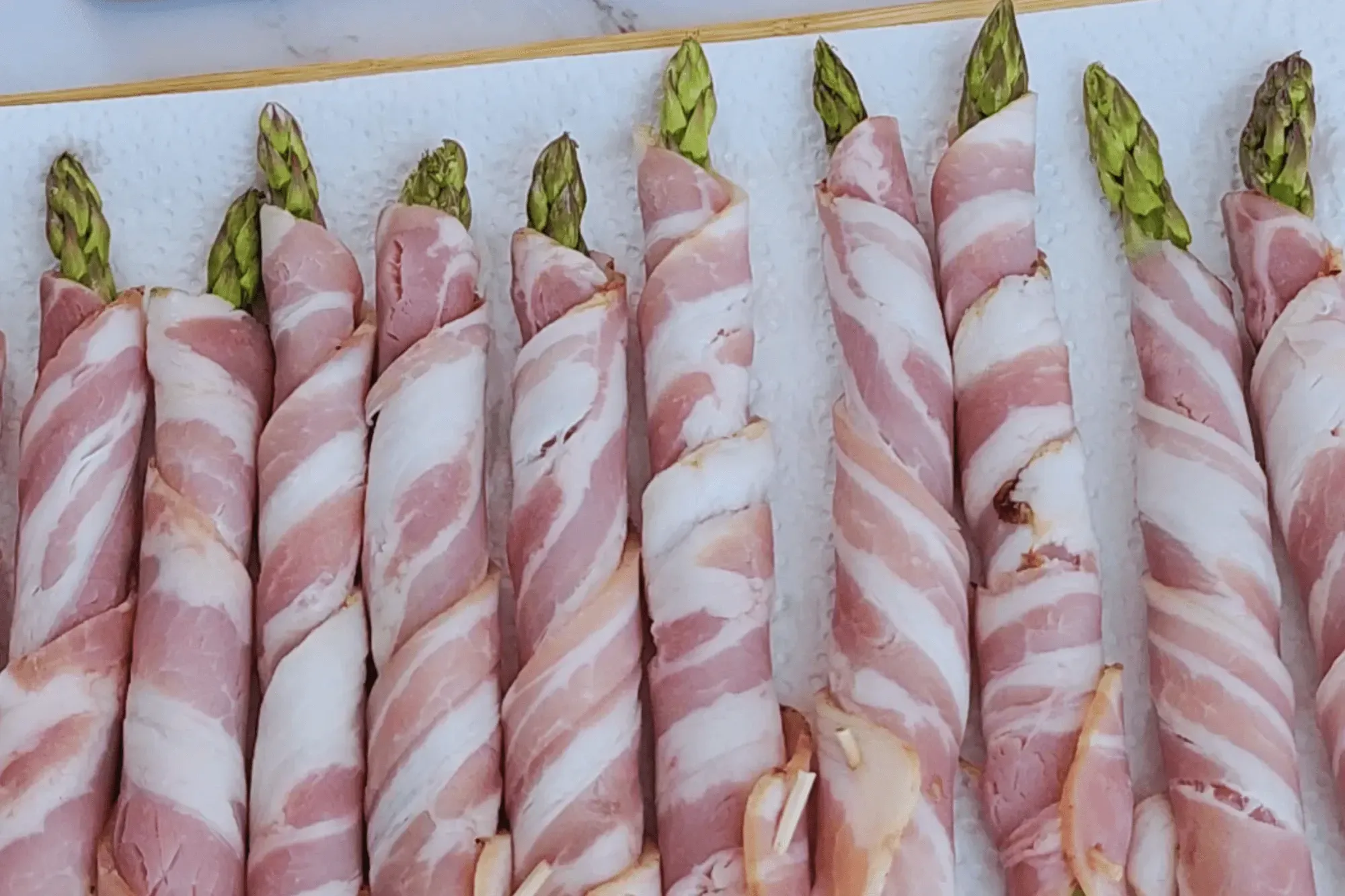Bacon-Wrapped Asparagus is ready for air fry.