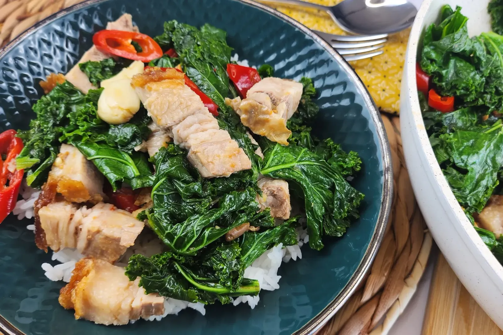Crispy Pork Belly with Kale 