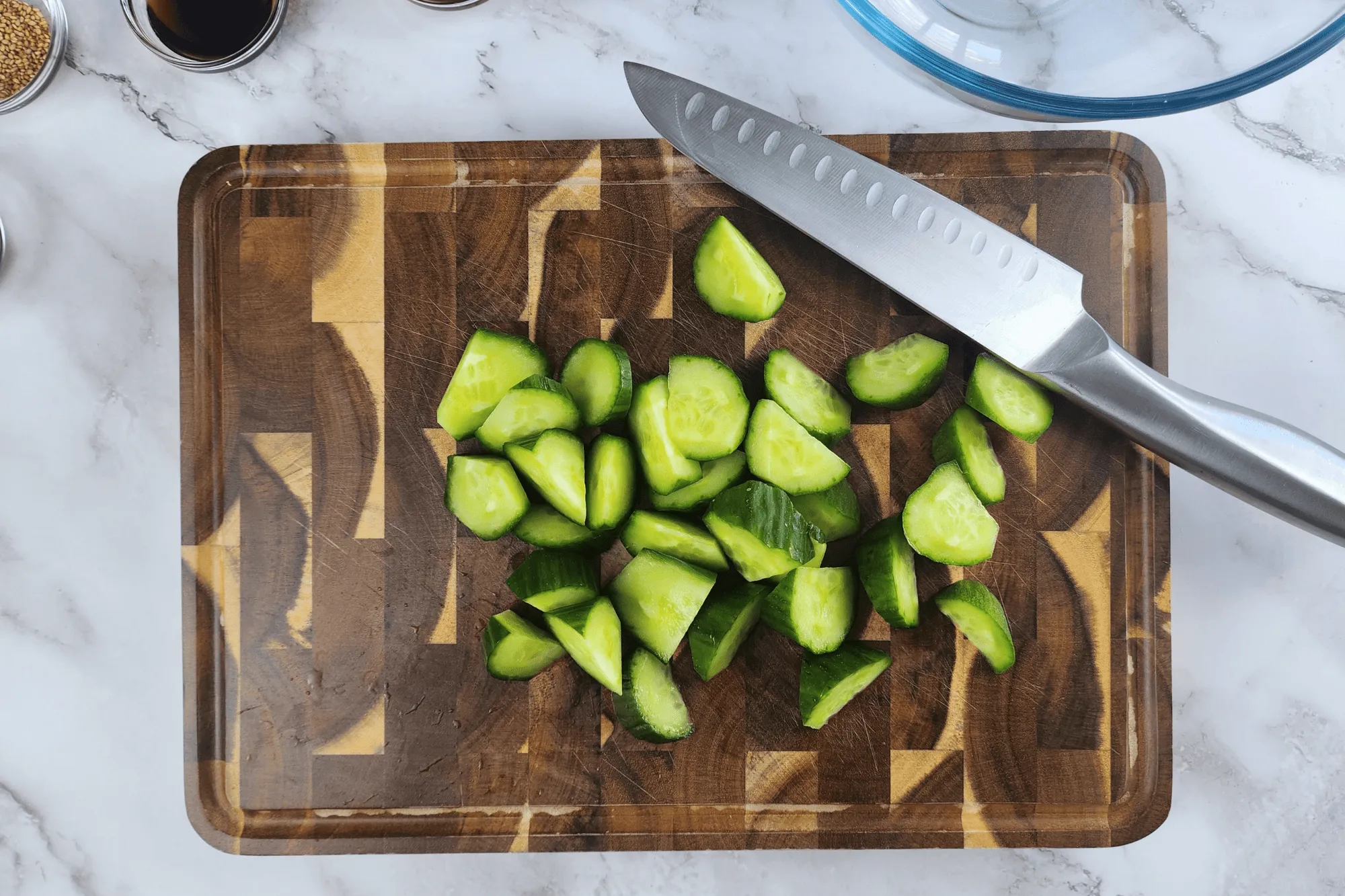 Cut cucumber into chunks.