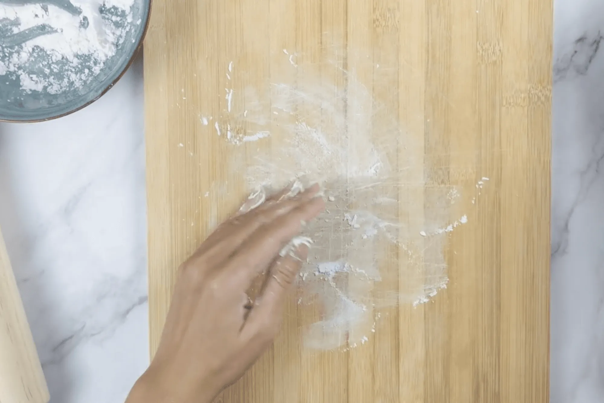 Dust a work surface with tapioca starch/cornstarch