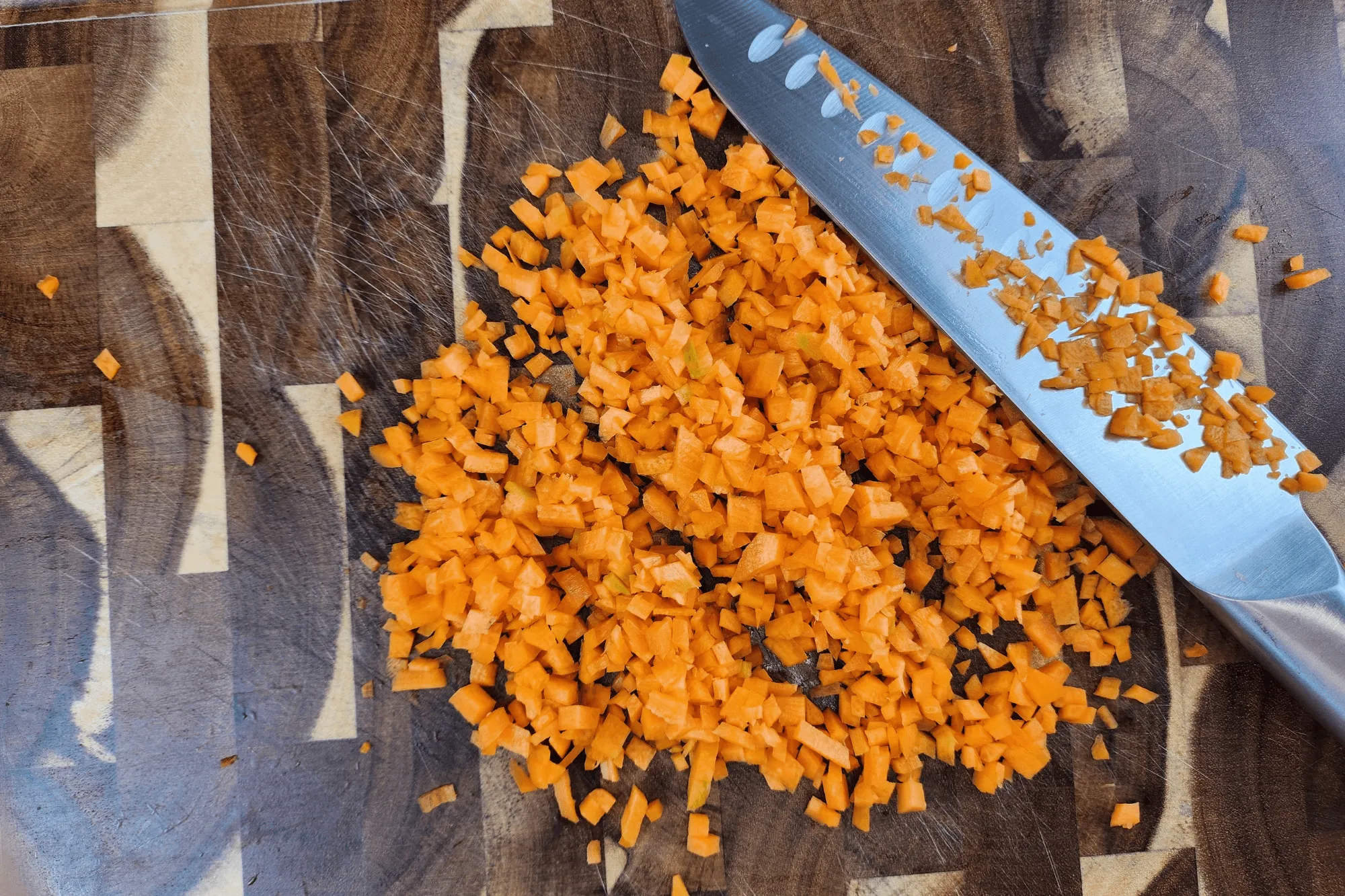 Finely chop the carrots for a touch of sweetness and color