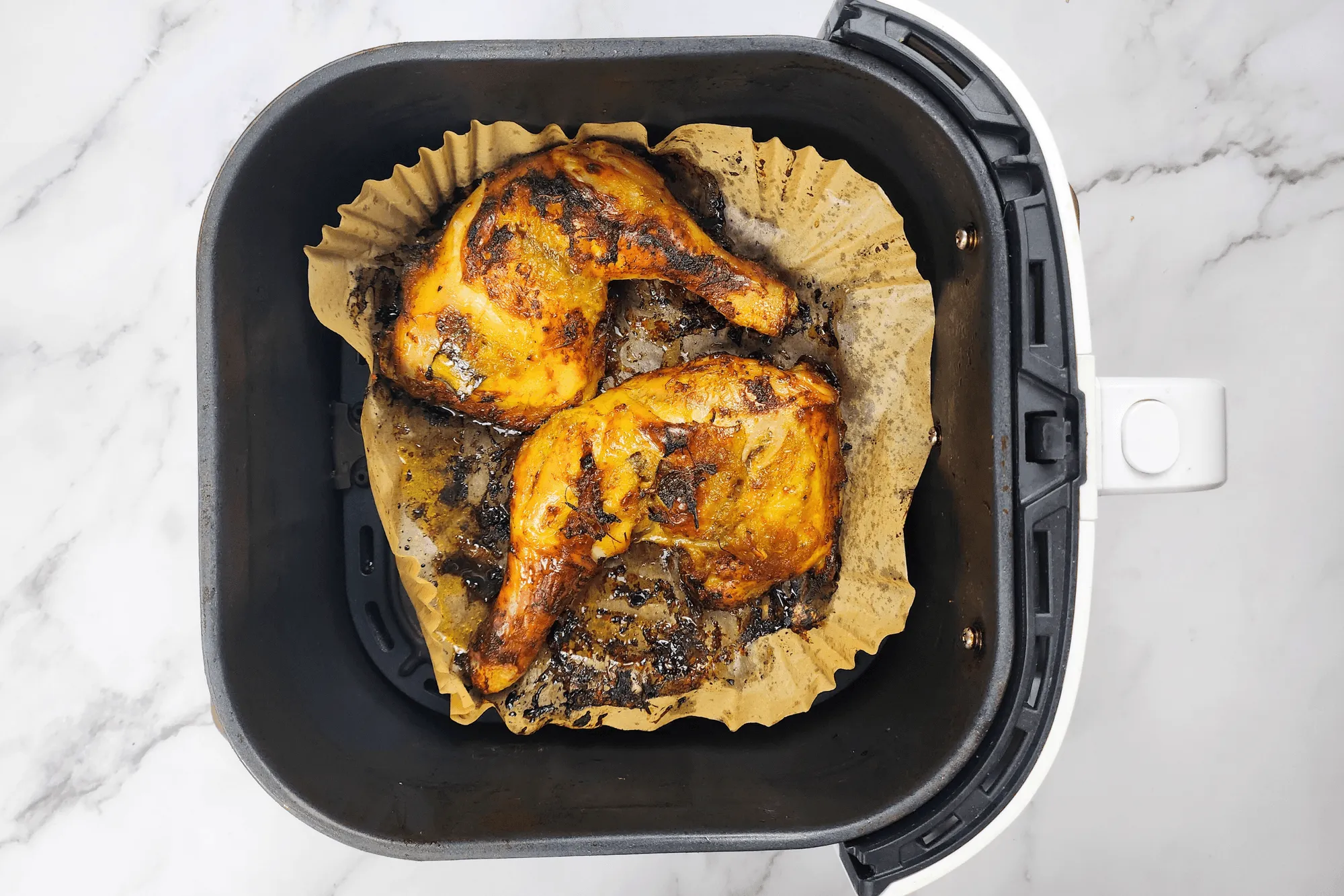 Continue to cook for another 10 minutes with 180°C or until the chicken is golden brown and cooked through. Grilling time depends on the size of the chicken; you can take longer if needed.