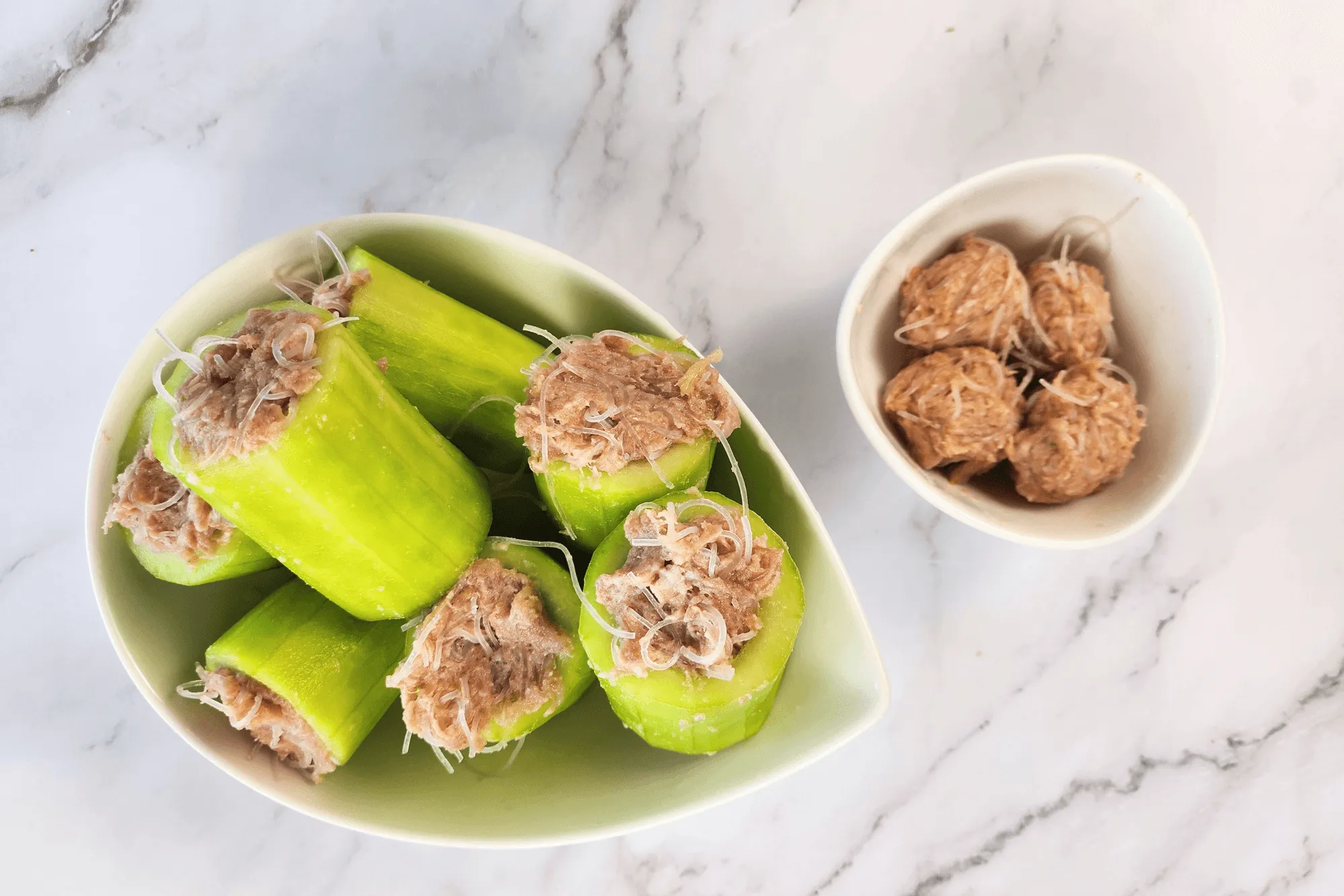 If there’s any leftover pork mixture, shape it into small meatballs.