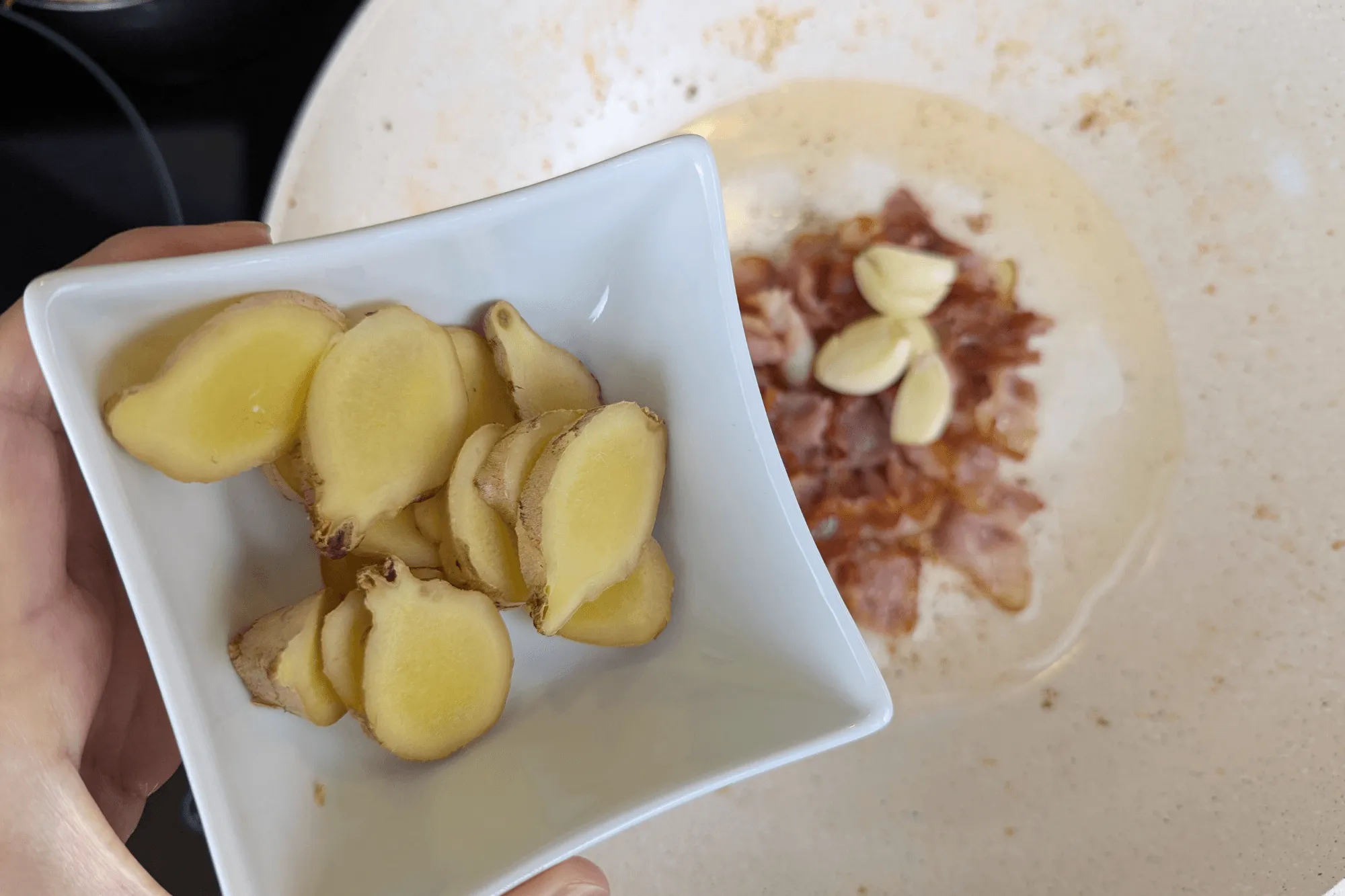 In the same pan, sauté ginger