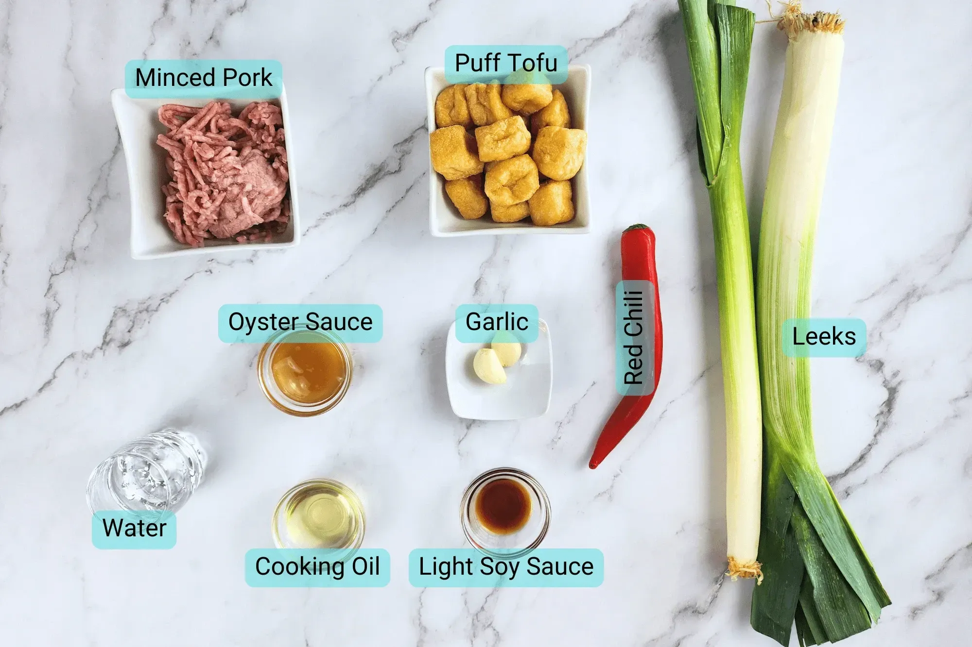 Ingredients for Stir-Fried Leeks with Tofu 