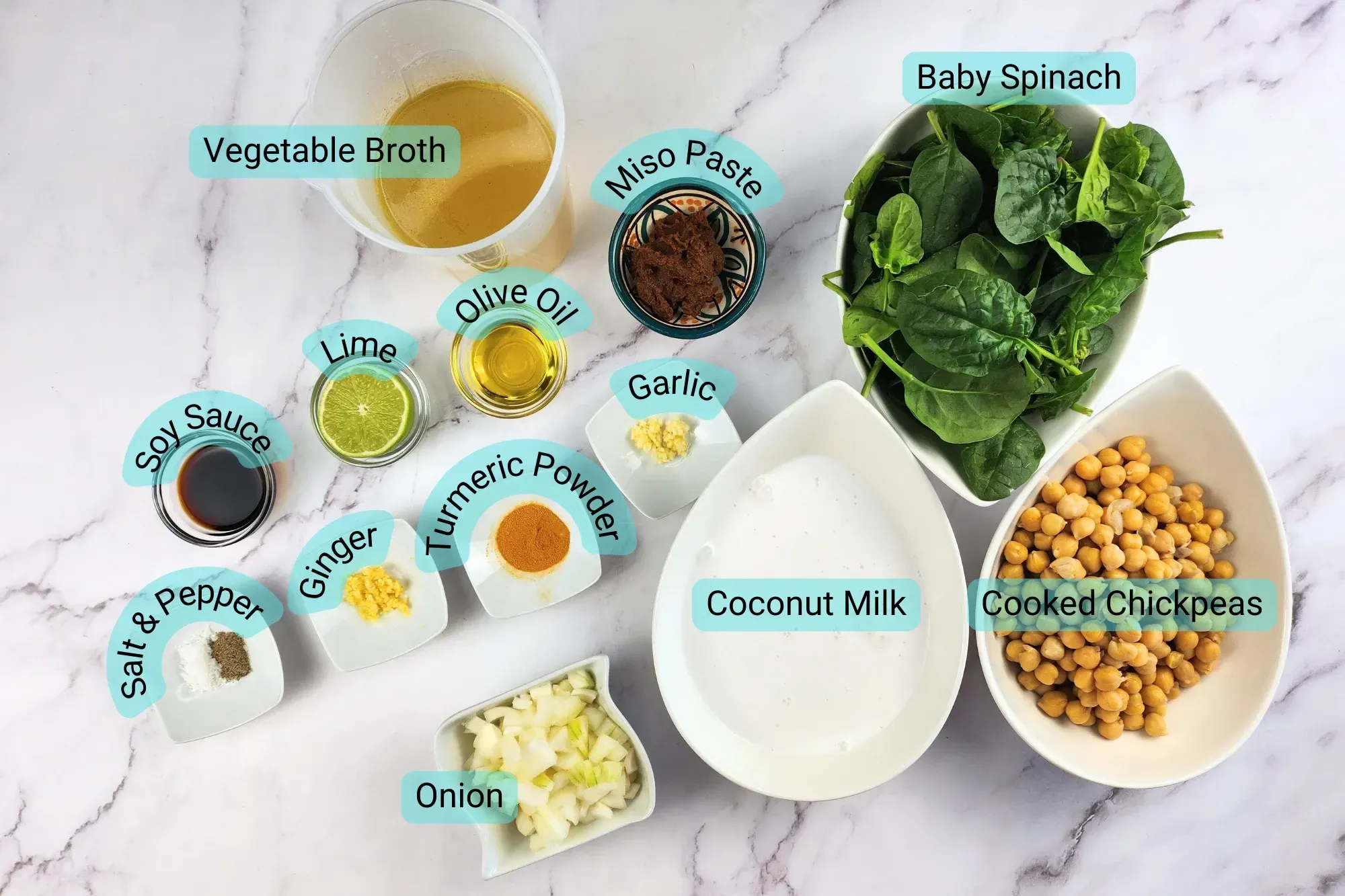 Ingredients of Vegan Coconut Miso Chickpea Soup