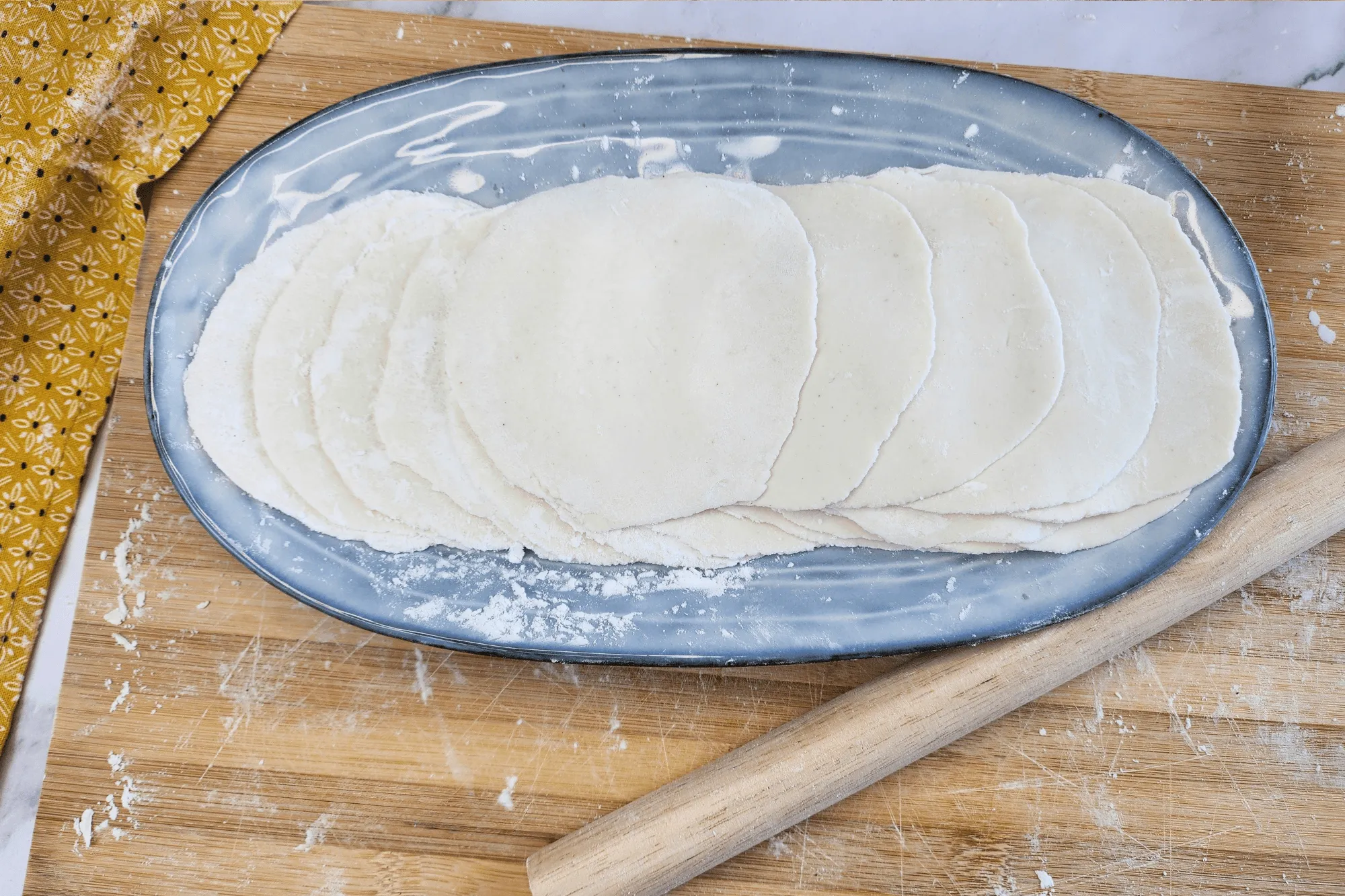 Lightly dust each wrapper with potato starch to prevent sticking. 