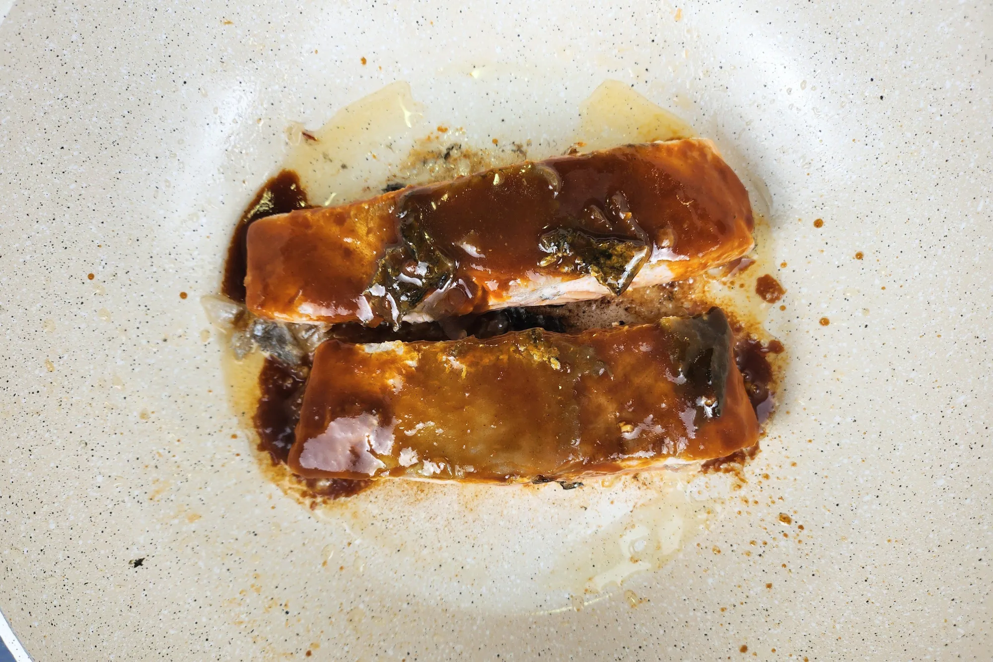 Miso glazed salmons are cooking