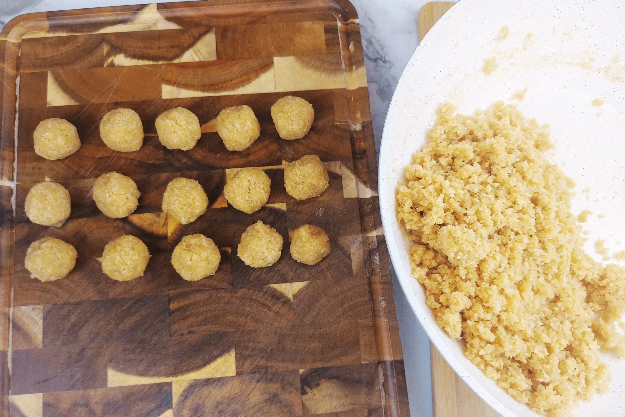 Once the filling has cooled, shape it into small balls.