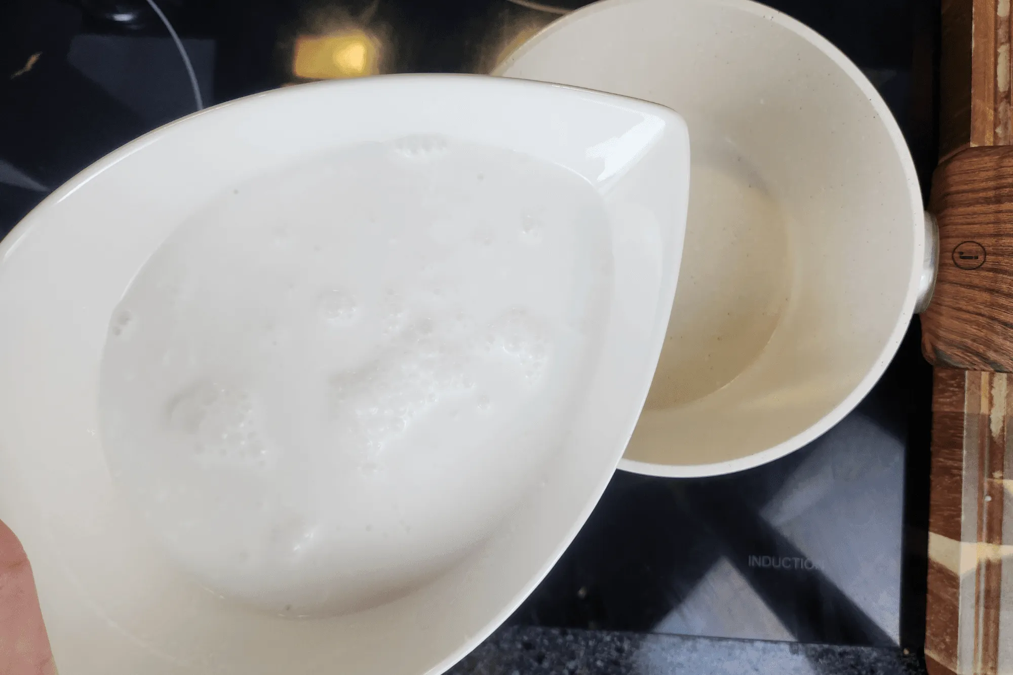 Pour the coconut milk into a pot or pan and heat over low heat.