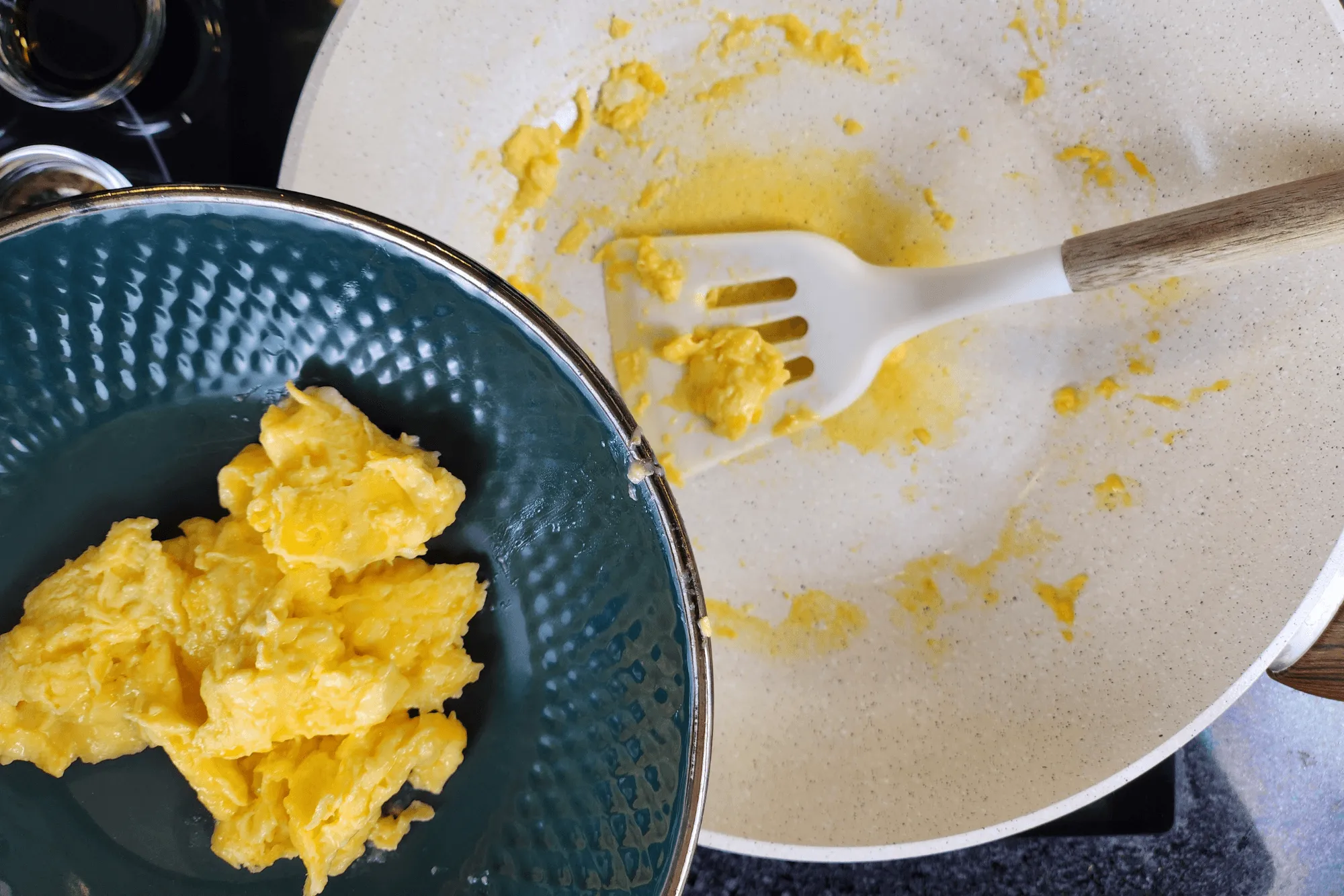 Remove the scrambled eggs and set aside.