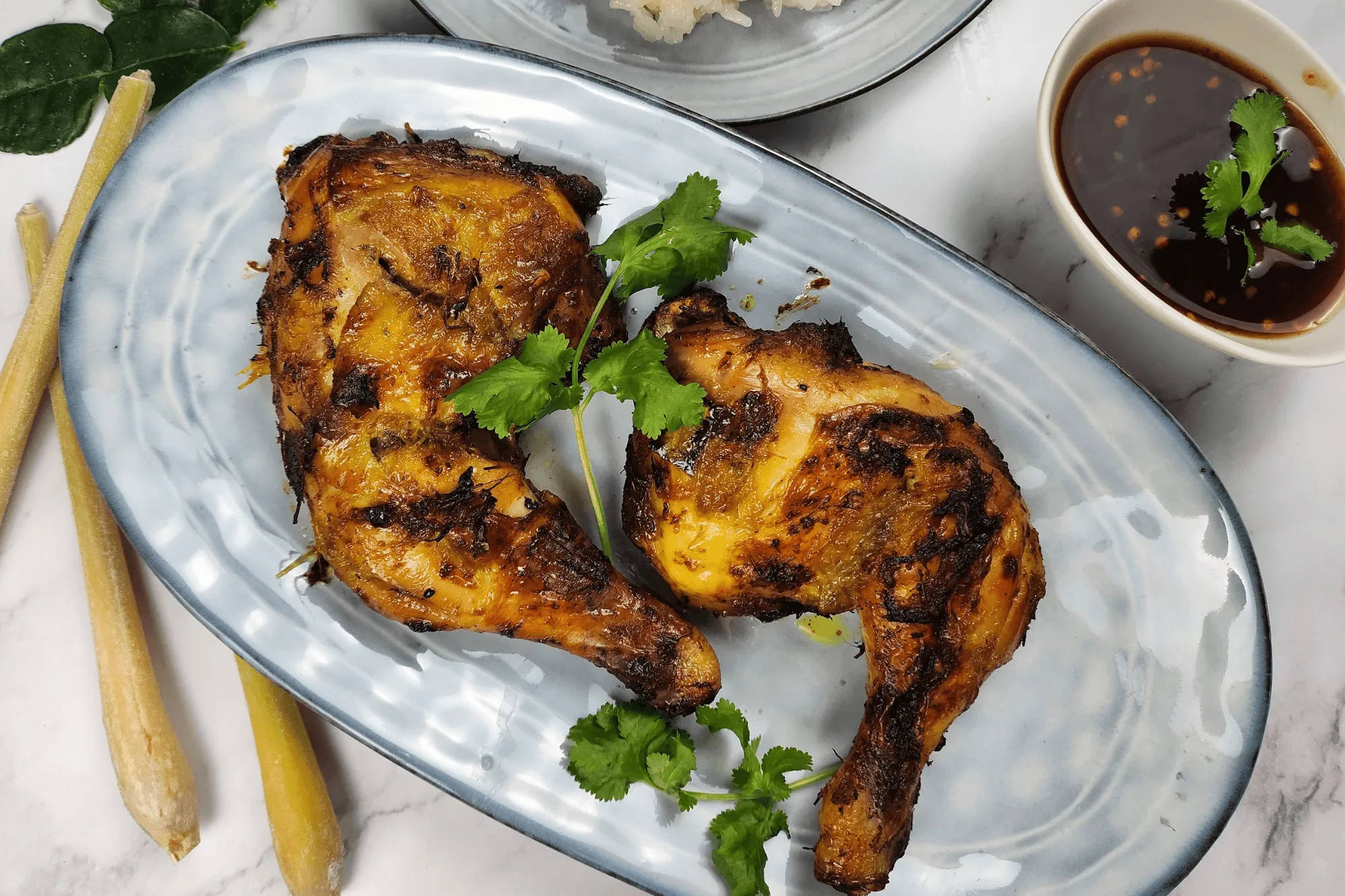 Serving Homemade Roasted Chicken with Thai Herb