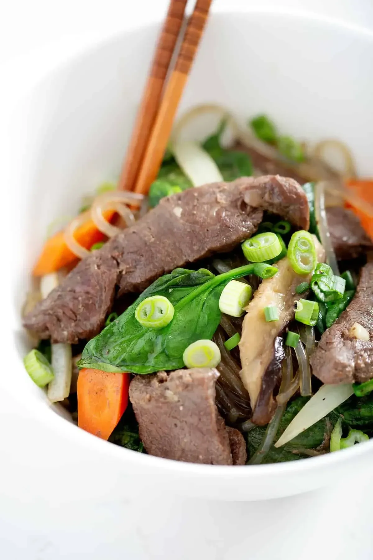 A bowl of Stir Fried Sweet Potato Glass Noodles