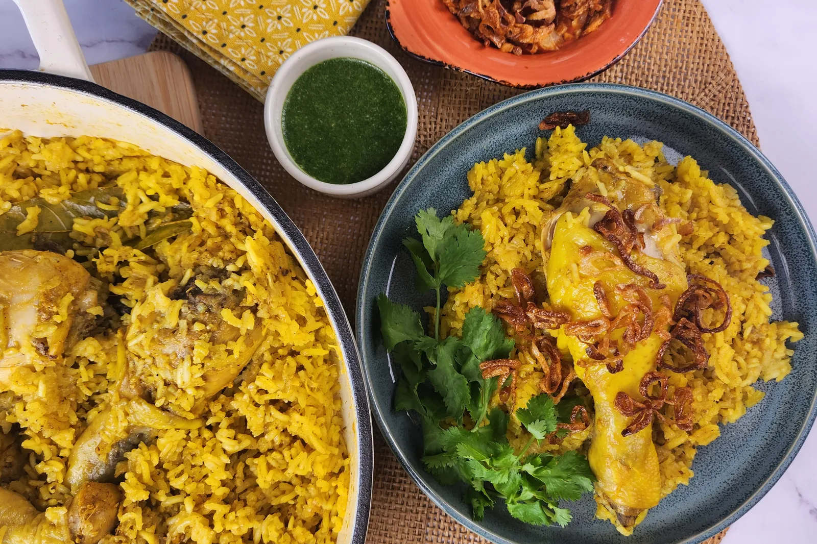 Thai Chicken Biryani with Green Sauce (Khao Mok Gai)
