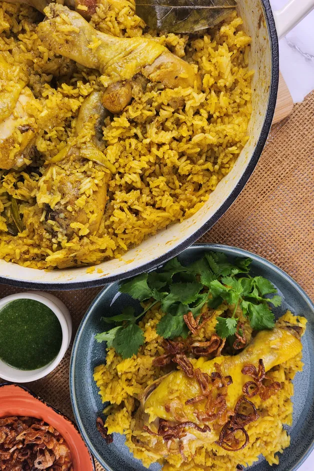 Thai Chicken Biryani with Green Sauce (Khao Mok Gai)