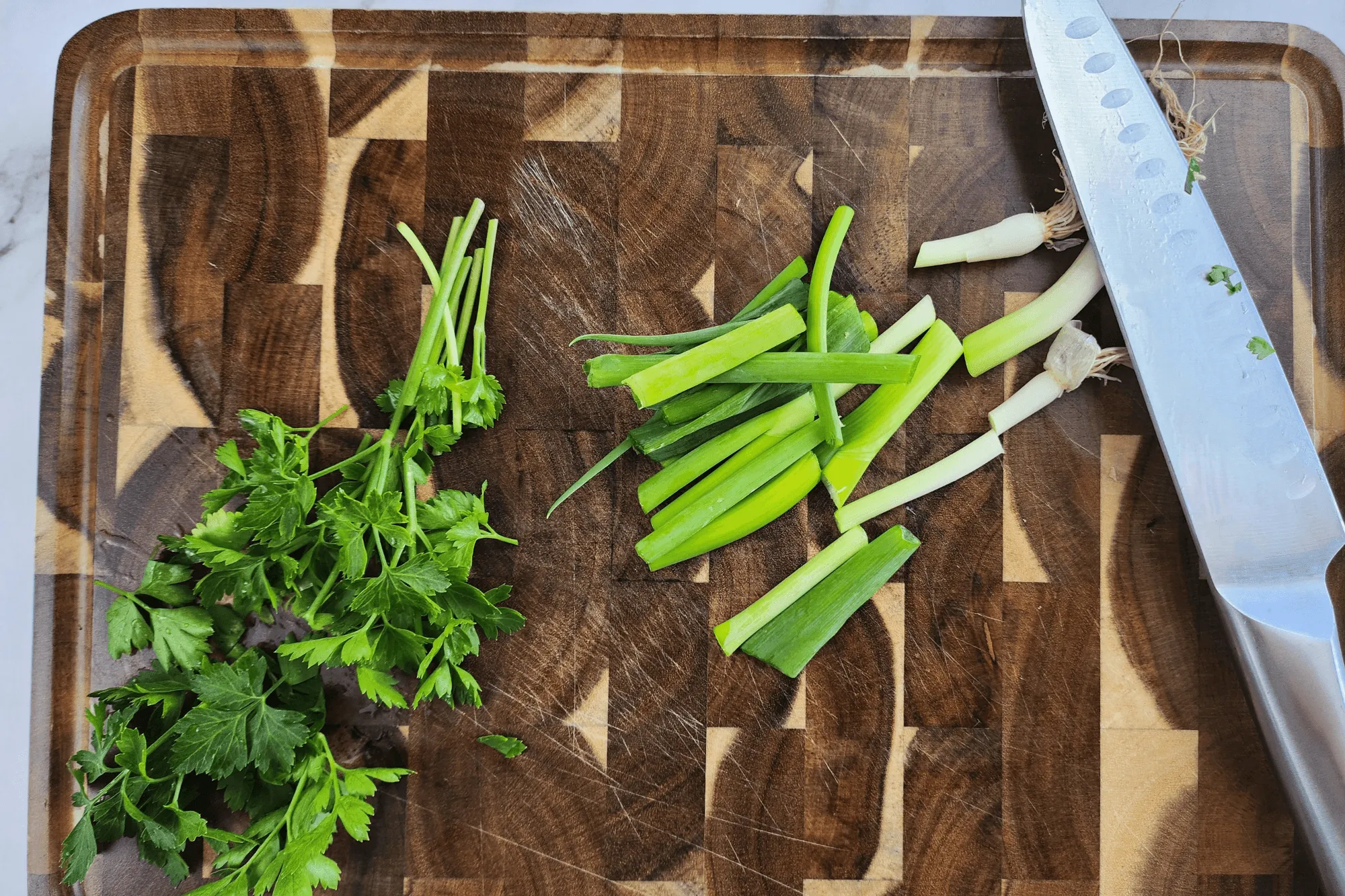 Then cut parsley and parsley into chunks.